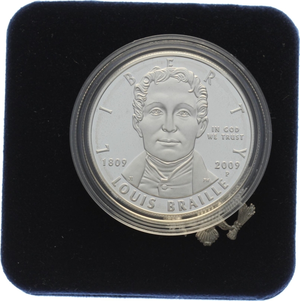 USA 1 Dollar 2009 Louis Braille Bicentennial Silver Dollar